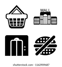 Set of 4 vector icons such as Shopping basket, Mall, Lift, No fast food, web UI editable icon pack, pixel perfect