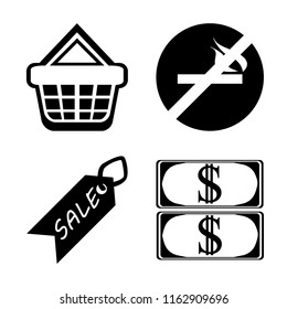 Set of 4 vector icons such as Shopping basket, No smoking, Sale, Money, web UI editable icon pack, pixel perfect