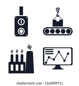 Set of 4 vector icons such as Switch, Conveyor, Factory, Stock, web UI editable icon pack, pixel perfect