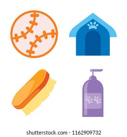 Set of 4 vector icons such as Toy, Pet house, Brush, Shampoo, web UI editable icon pack, pixel perfect