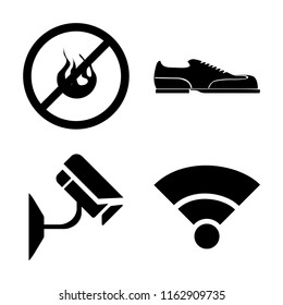 Set of 4 vector icons such as No fire, Shoes, Cctv, Wifi, web UI editable icon pack, pixel perfect