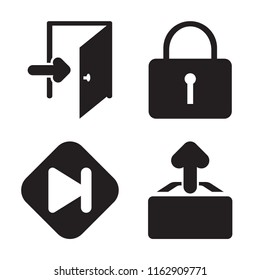 Set of 4 vector icons such as Exit, Locked, Skip, Upload, web UI editable icon pack, pixel perfect