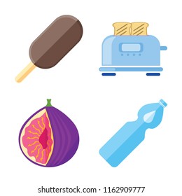 Set of 4 vector icons such as Ice cream, Toaster, Fig, Water, web UI editable icon pack, pixel perfect