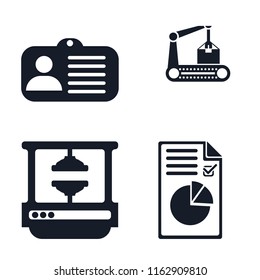 Set of 4 vector icons such as Id card, Conveyor, Machine press, Plan, web UI editable icon pack, pixel perfect