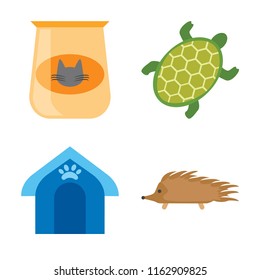 Set of 4 vector icons such as Cat food, Turtle, Pet house, Hedgehog, web UI editable icon pack, pixel perfect
