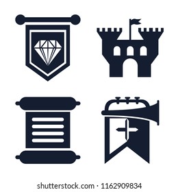 Set of 4 vector icons such as Standard, Castle, Scroll, Trumpet, web UI editable icon pack, pixel perfect