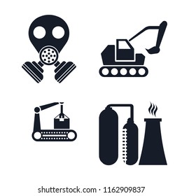 Set of 4 vector icons such as Gas mask, Excavator, Conveyor, Refinery, web UI editable icon pack, pixel perfect