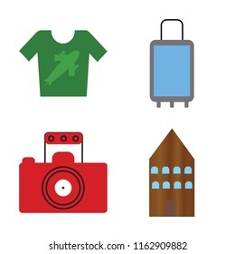 Set of 4 vector icons such as Shirt, Suitcases, Photography, Hotel, web UI editable icon pack, pixel perfect