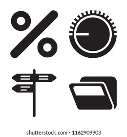 Set of 4 vector icons such as Percent, Volume control, Street, Folder, web UI editable icon pack, pixel perfect