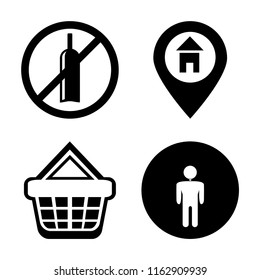 Set of 4 vector icons such as No alcohol, Location, Shopping basket, Restroom, web UI editable icon pack, pixel perfect