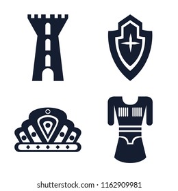 Set of 4 vector icons such as Tower, Shield, Crown, Tunic, web UI editable icon pack, pixel perfect