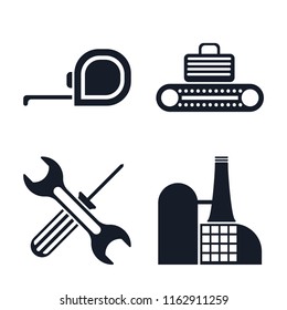Set of 4 vector icons such as Measuring tape, Conveyor, Tools, Factory, web UI editable icon pack, pixel perfect