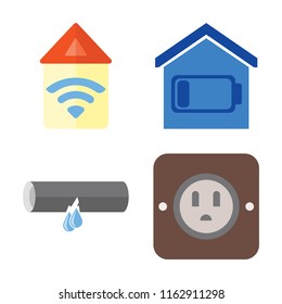 Set of 4 vector icons such as Automation, Smart home, Leak, Plug, web UI editable icon pack, pixel perfect
