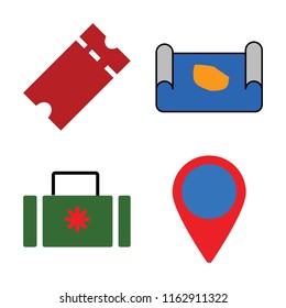 Set of 4 vector icons such as Tickets, Map, Suitcase, Location, web UI editable icon pack, pixel perfect