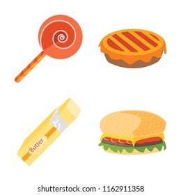 Set of 4 vector icons such as Jawbreaker, Pie, Butter, Hamburguer, web UI editable icon pack, pixel perfect