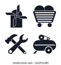 Set of 4 vector icons such as Mill, Coal, Tools, Compressor, web UI editable icon pack, pixel perfect