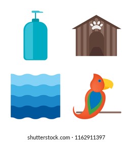 Set of 4 vector icons such as Shampoo, Kennel, Water, Parrot, web UI editable icon pack, pixel perfect