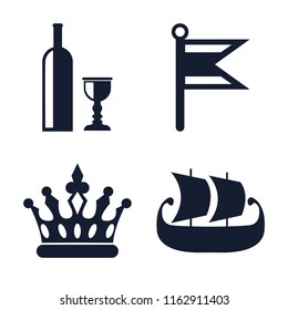 Set of 4 vector icons such as Wine, Flag, Crown, Ship, web UI editable icon pack, pixel perfect