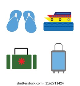 Set of 4 vector icons such as Flip flops, Cruise, Suitcase, Suitcases, web UI editable icon pack, pixel perfect