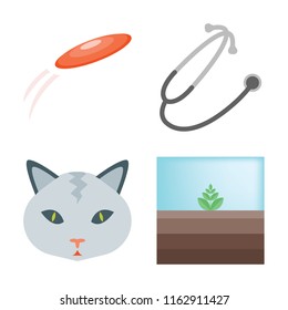 Set of 4 vector icons such as Frisbee, Stethoscope, Cat, Terrarium, web UI editable icon pack, pixel perfect