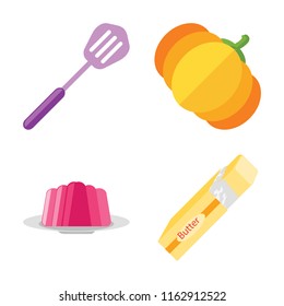 Set of 4 vector icons such as Spatula, Pumpkin, Jelly, Butter, web UI editable icon pack, pixel perfect