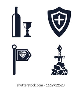 Set of 4 vector icons such as Wine, Shield, Standard, Excalibur, web UI editable icon pack, pixel perfect
