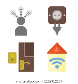 Set of 4 vector icons such as Smart, Plug, Doorbell, Automation, web UI editable icon pack, pixel perfect