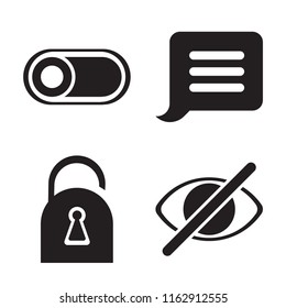 Set of 4 vector icons such as Switch, Notification, Locked, Hide, web UI editable icon pack, pixel perfect