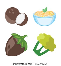 Set of 4 vector icons such as Coconut, Pasta, Hazelnut, Cauliflower, web UI editable icon pack, pixel perfect