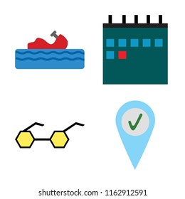 Set of 4 vector icons such as Water craft, Calendar, Sunglasses, Check in, web UI editable icon pack, pixel perfect