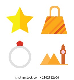 Set of 4 vector icons such as Star, Bag, Ring, Landmark, web UI editable icon pack, pixel perfect