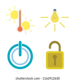 Set of 4 vector icons such as Temperature, Light, Power, Unlock, web UI editable icon pack, pixel perfect