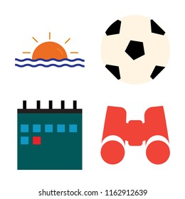 Set of 4 vector icons such as Sunset, Ball, Calendar, Binoculars, web UI editable icon pack, pixel perfect