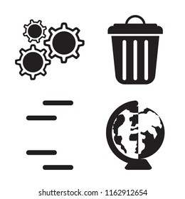 Set of 4 vector icons such as Settings, Garbage, , Worldwide, web UI editable icon pack, pixel perfect