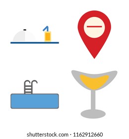 Set of 4 vector icons such as Room service, Map, Swimming pool, Cocktail, web UI editable icon pack, pixel perfect