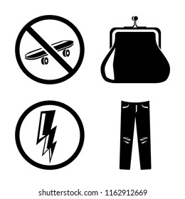 Set of 4 vector icons such as Skateboard, Purse, Electricity, Jeans, web UI editable icon pack, pixel perfect