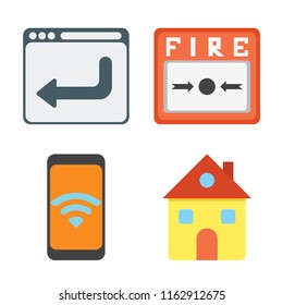 Set of 4 vector icons such as Browser, Fire alarm, Mobile, Home, web UI editable icon pack, pixel perfect