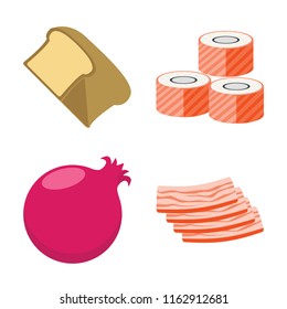 Set of 4 vector icons such as Bread, Sushi, Pomegranate, Bacon, web UI editable icon pack, pixel perfect