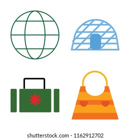 Set of 4 vector icons such as Globe, Igloo, Suitcase, Bag, web UI editable icon pack, pixel perfect