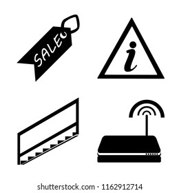 Set of 4 vector icons such as Sale, Information point, Stairs, Wifi, web UI editable icon pack, pixel perfect