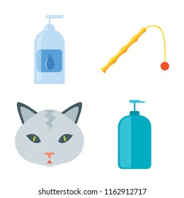 Set of 4 vector icons such as Drops, Toy, Cat, Shampoo, web UI editable icon pack, pixel perfect
