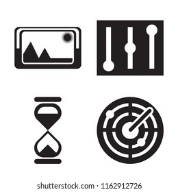 Set of 4 vector icons such as Picture, Controls, Hourglass, Radar, web UI editable icon pack, pixel perfect