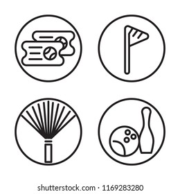 Set of 4 vector icons such as Ticket, Flag, Pom pom, Bowling, web UI editable icon pack, pixel perfect