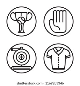 Set of 4 vector icons such as Cup, Baseball glove, Pitching machine, Uniform, web UI editable icon pack, pixel perfect