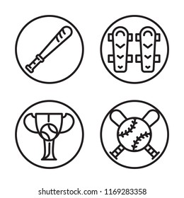 Set of 4 vector icons such as Bat, Shin guards, Cup, Emblem, web UI editable icon pack, pixel perfect