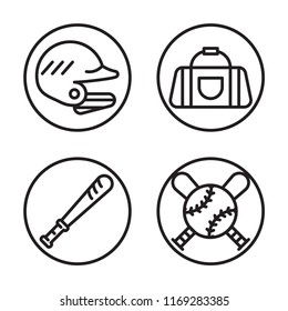 Set of 4 vector icons such as Helmet, Sport bag, Bat, Emblem, web UI editable icon pack, pixel perfect