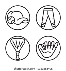 Set of 4 vector icons such as Cap, Uniform, Pom pom, Catcher, web UI editable icon pack, pixel perfect