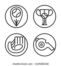 Set of 4 vector icons such as Home run, Cup, Glove, Whistle, web UI editable icon pack, pixel perfect