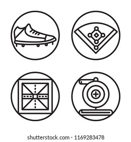 Set of 4 vector icons such as Shoes, Field, Base, Pitching machine, web UI editable icon pack, pixel perfect