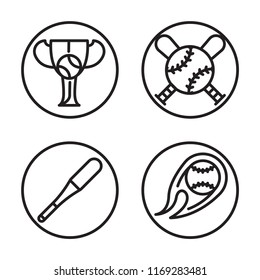 Set of 4 vector icons such as Cup, Emblem, Bat, Ball, web UI editable icon pack, pixel perfect